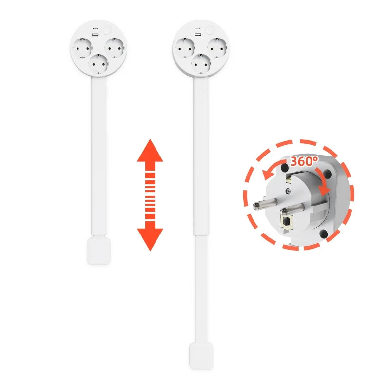 Electrical Outlet Extender Adjustable Length EU US Plug Stretchable Wall Plug Power Strop Outlets 180° Rotate Retractable Socket