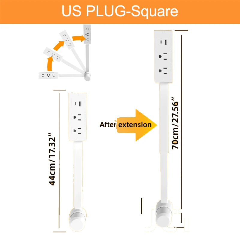 Electrical Outlet Extender Adjustable Length EU US Plug Stretchable Wall Plug Power Strop Outlets 180° Rotate Retractable Socket