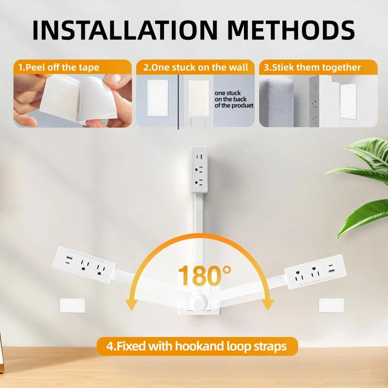 Electrical Outlet Extender Adjustable Length EU US Plug Stretchable Wall Plug Power Strop Outlets 180° Rotate Retractable Socket