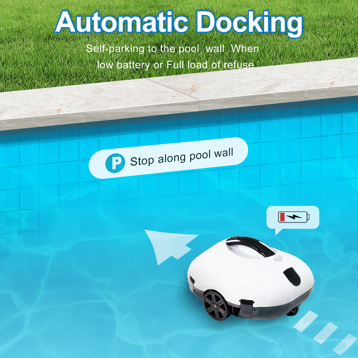 Cordless Robotic Pool Cleaner 80㎡ Working Area Full Automatic Robotic Pool Cleaner Self-Parking Pool Vacuum Cleaner Robot