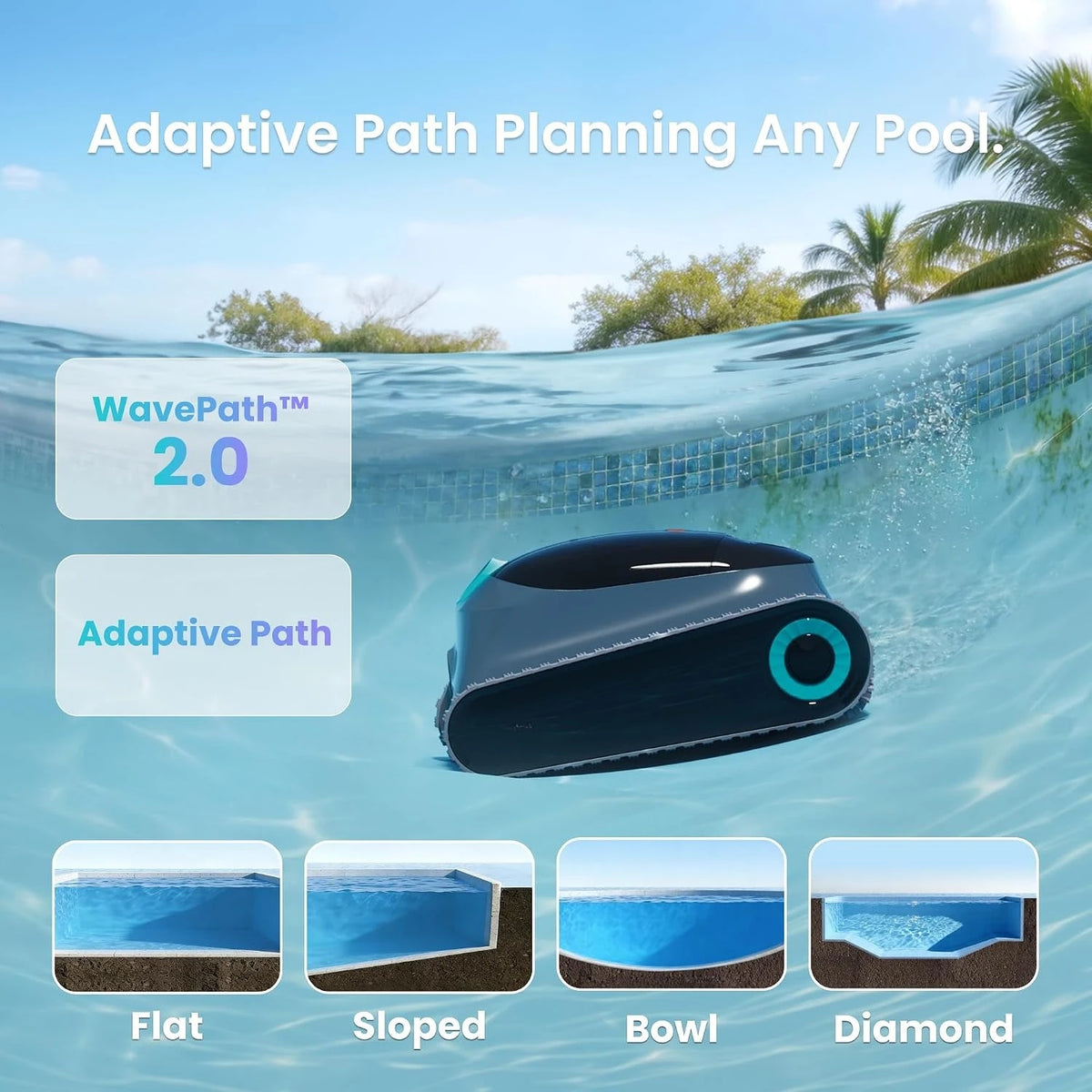 Robotic Pool Cleaner, Weekly Custom Cleaning Plan, 270 Min Runtime, Over-the-Waterline, Customized