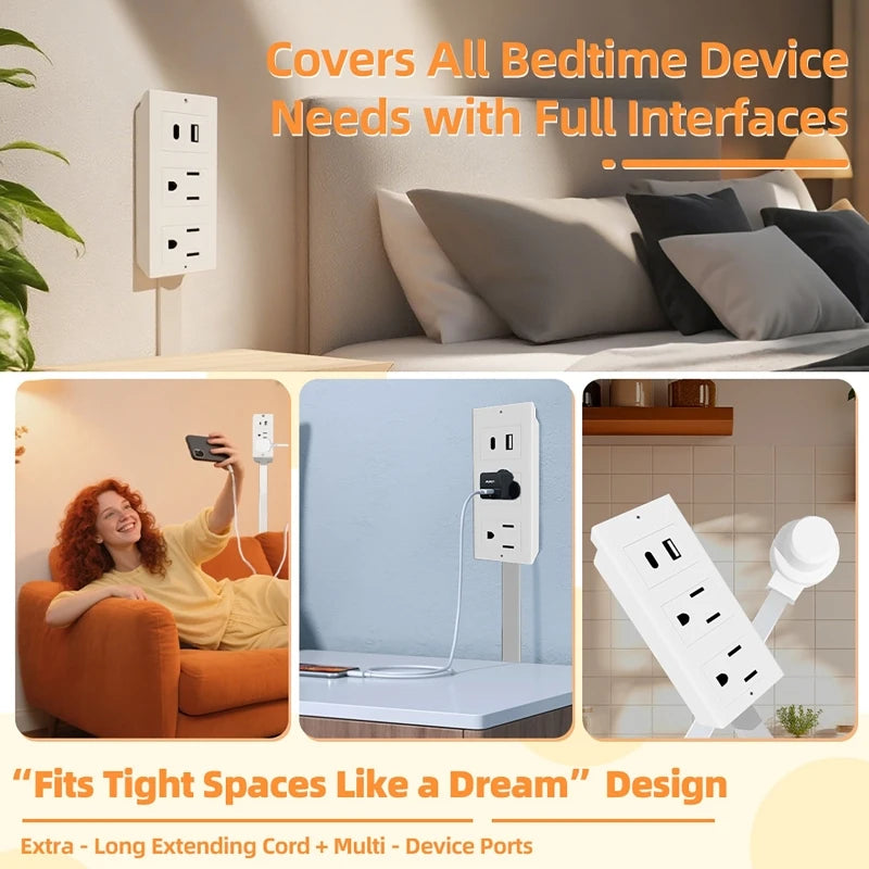 Electrical Outlet Extender Adjustable Length EU US Plug Stretchable Wall Plug Power Strop Outlets 180° Rotate Retractable Socket