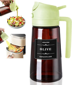 2-in-1 Glass Oil Dispenser & Sprayer - 16oz/470ml Leakproof Olive Oil Sprayer Bottle for Cooking, Air Fryer, BBQ, Baking, Salad