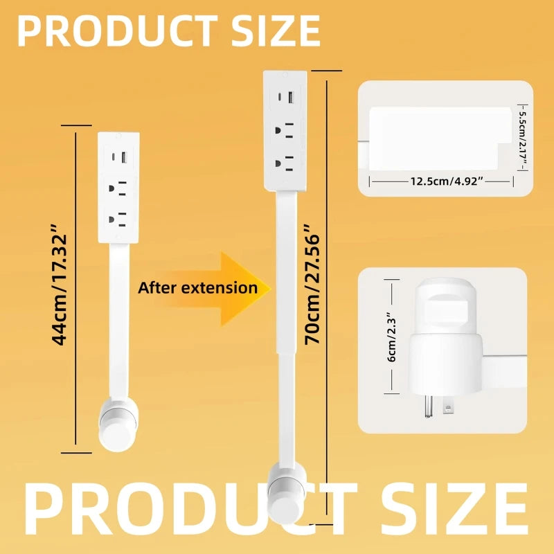 Electrical Outlet Extender Adjustable Length EU US Plug Stretchable Wall Plug Power Strop Outlets 180° Rotate Retractable Socket