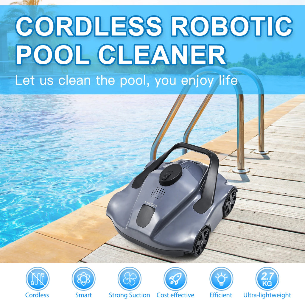 Automatic Robotic Pool Cleaner Cordless Robotic Pool Vacuum for In Ground Flat Pools Pool Cleaner for Flat Ground Pool Cleaner