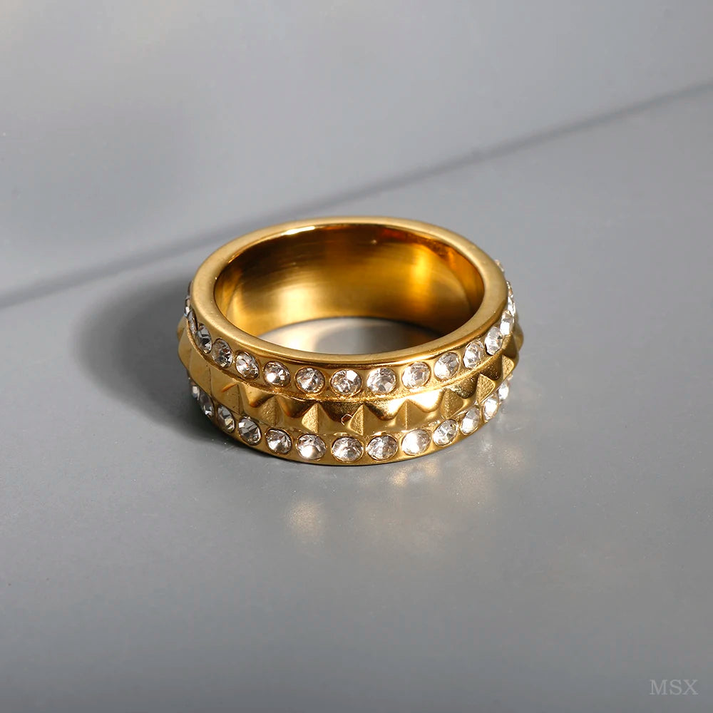 Stainless Steel Ring for Women Inlaid Zircon Rings Waterproof Romantic Fashion Jewelry