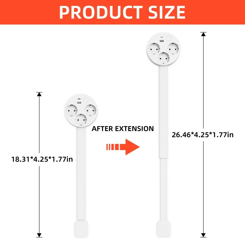 Electrical Outlet Extender Adjustable Length EU US Plug Stretchable Wall Plug Power Strop Outlets 180° Rotate Retractable Socket