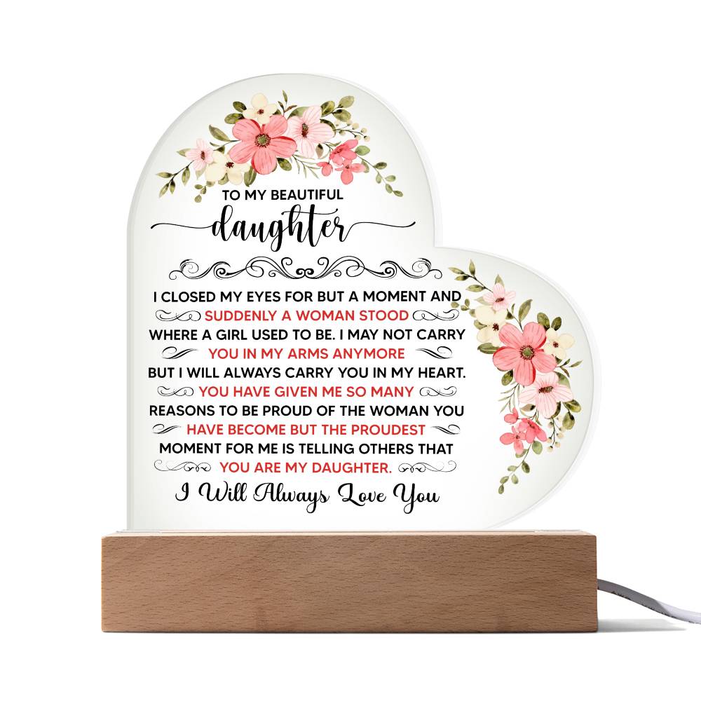 Personalised Gift for Daughter – Sentimental Acrylic Heart Plaque from Mum or Dad