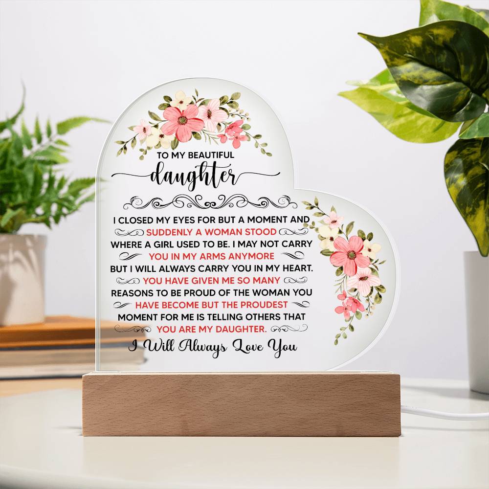 Personalised Gift for Daughter – Sentimental Acrylic Heart Plaque from Mum or Dad