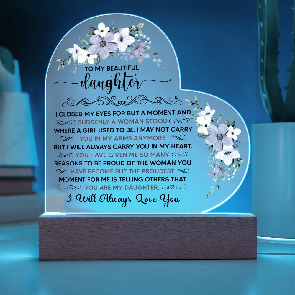 Personalised Gift for Daughter – Sentimental Acrylic Heart Plaque from Mum or Dad