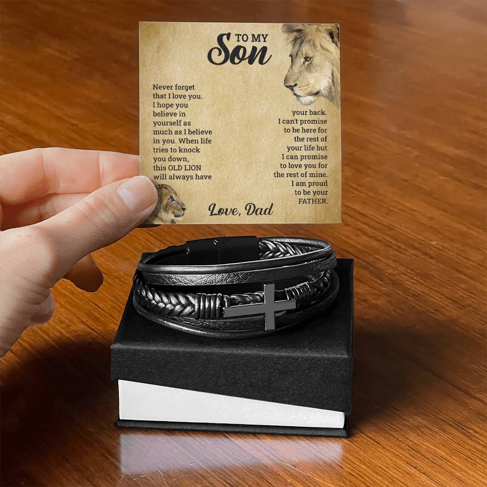 Personalised Gift for Son – Engraved Cross Bracelet from Mum or Dad