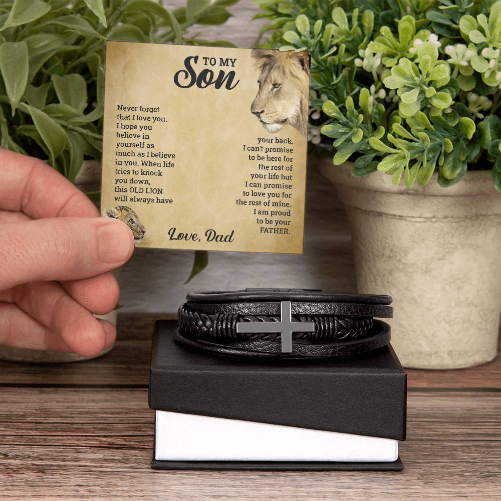 Personalised Gift for Son – Engraved Cross Bracelet from Mum or Dad