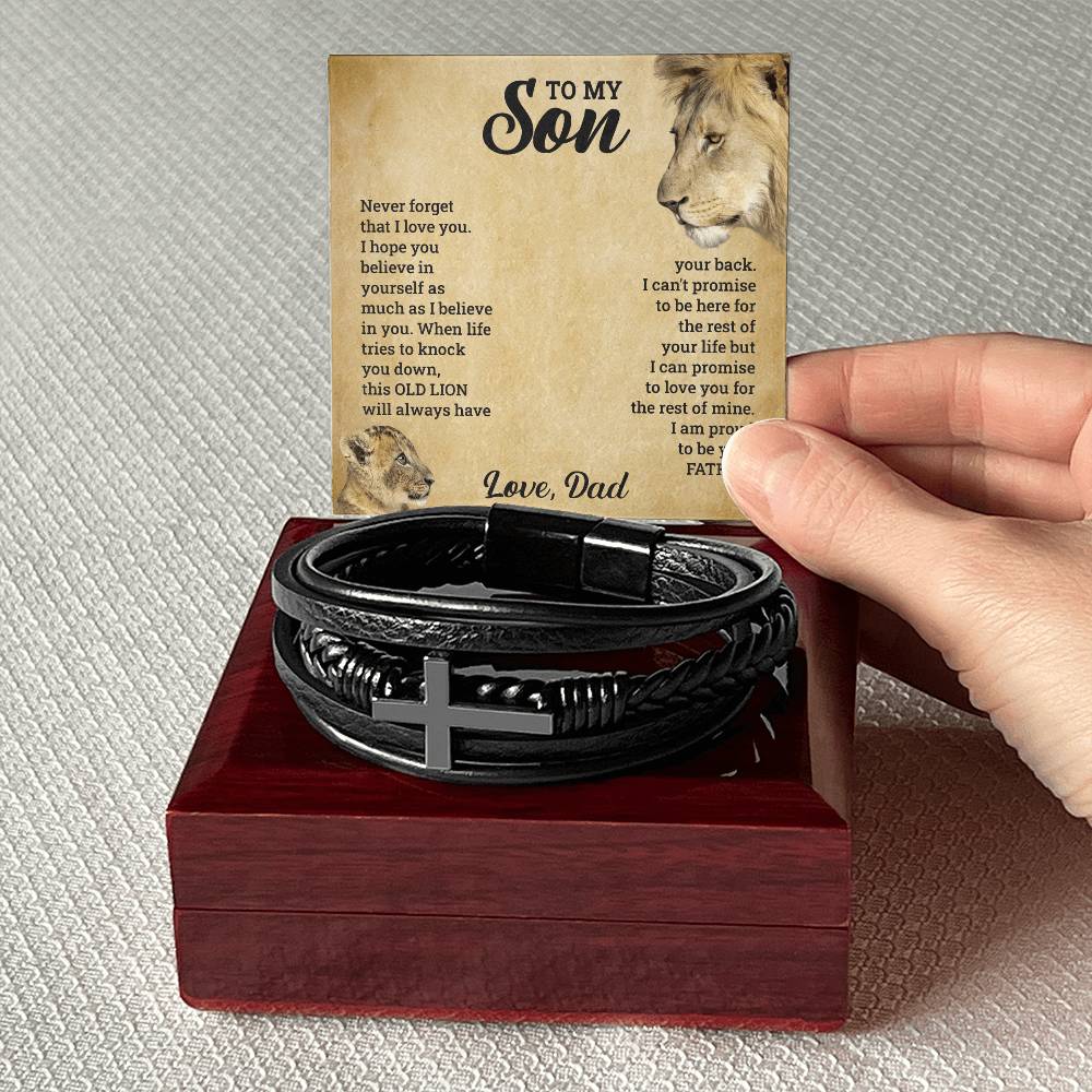 Personalised Gift for Son – Engraved Cross Bracelet from Mum or Dad