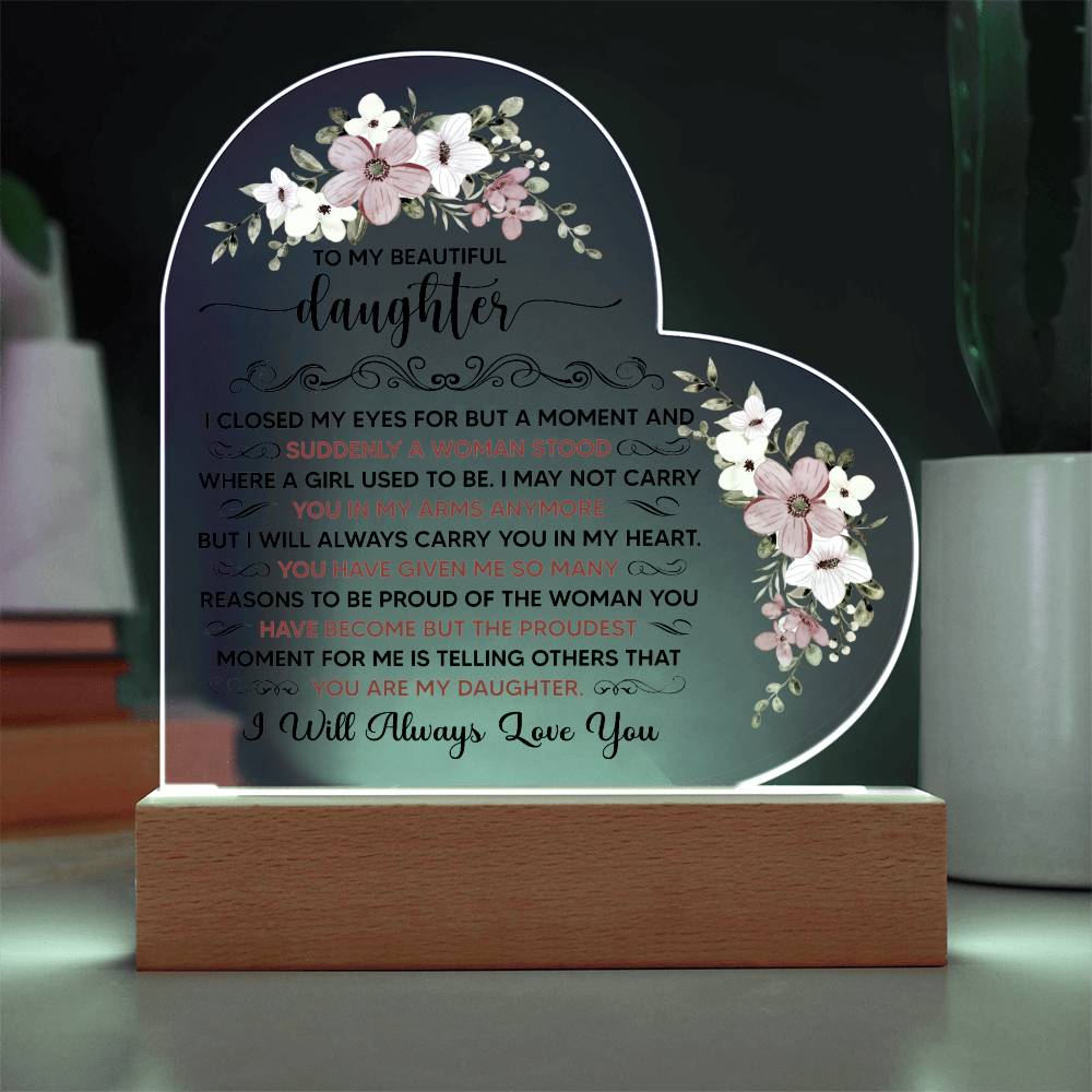Personalised Gift for Daughter – Sentimental Acrylic Heart Plaque from Mum or Dad