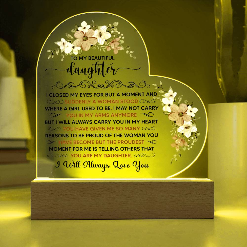 Personalised Gift for Daughter – Sentimental Acrylic Heart Plaque from Mum or Dad